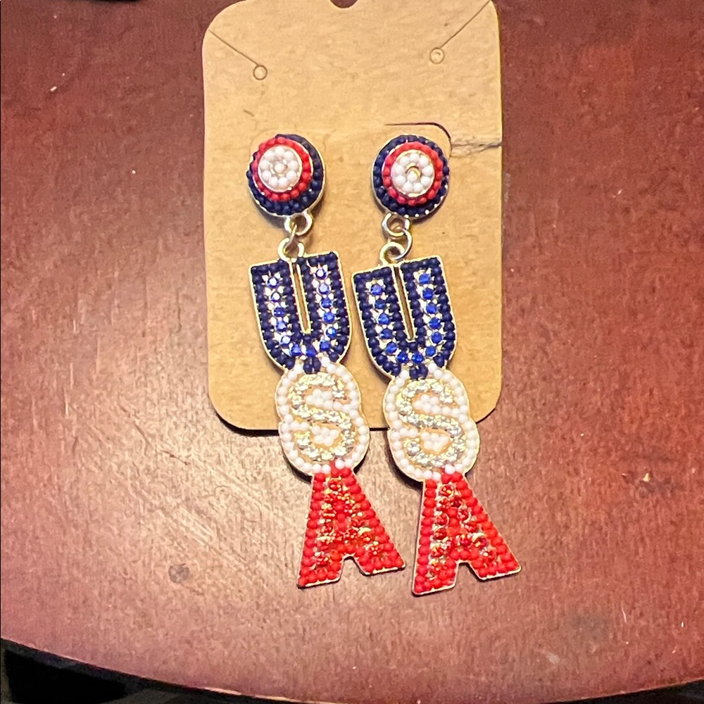 USA Beaded Dangle Earrings